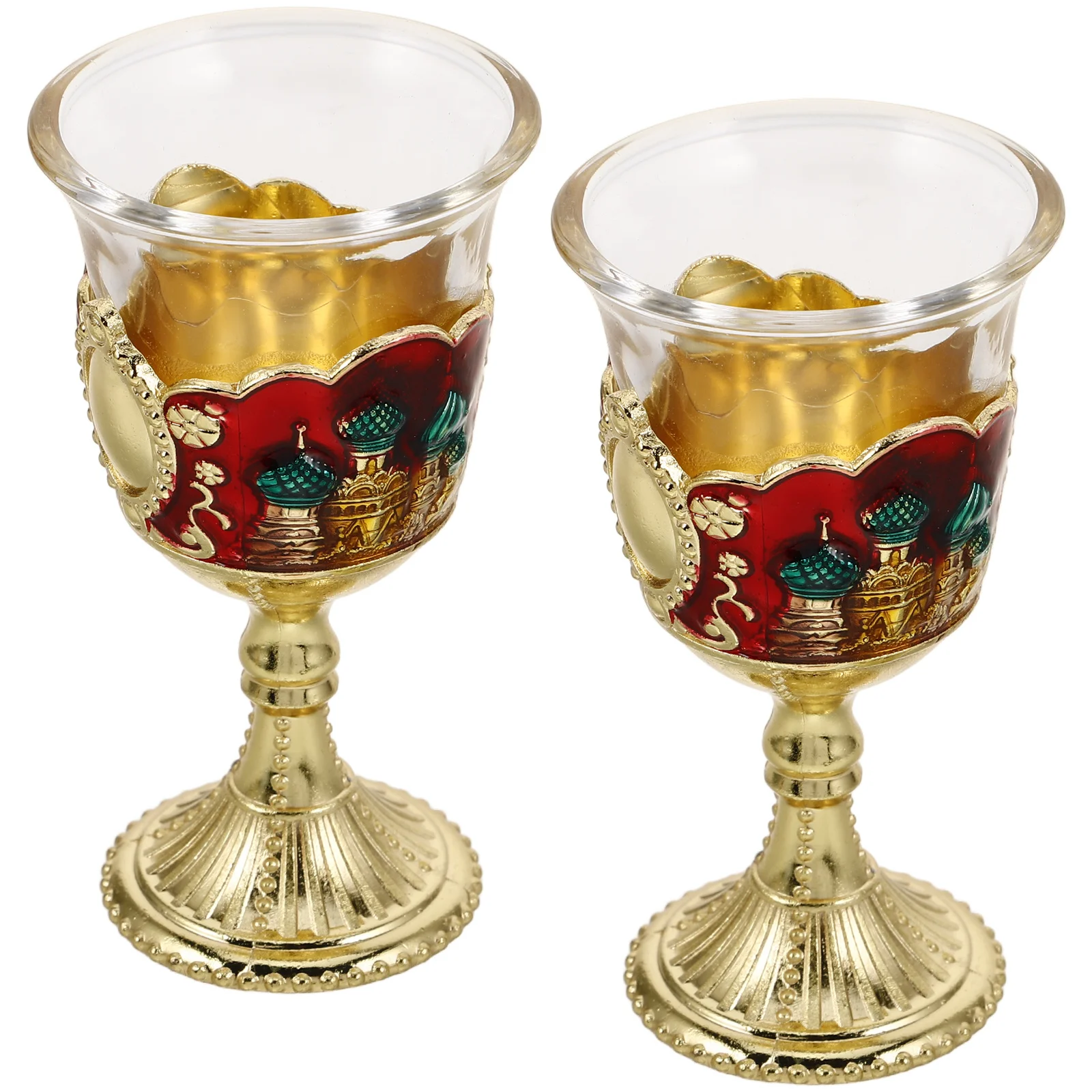 

2Pcs Vintage Style Small Wine Cups High Stem Metal Goblet Cup Elegant Reusable Liquor Cup Wedding Reception Decorative