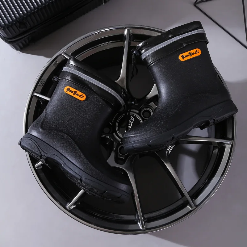 New Waterproof Men PVC Rain Shoes Outdoor Non-slip Work Shoes Fleece Lined Cotton Warm Rain Boots Kitchen Footwear Male Footwear