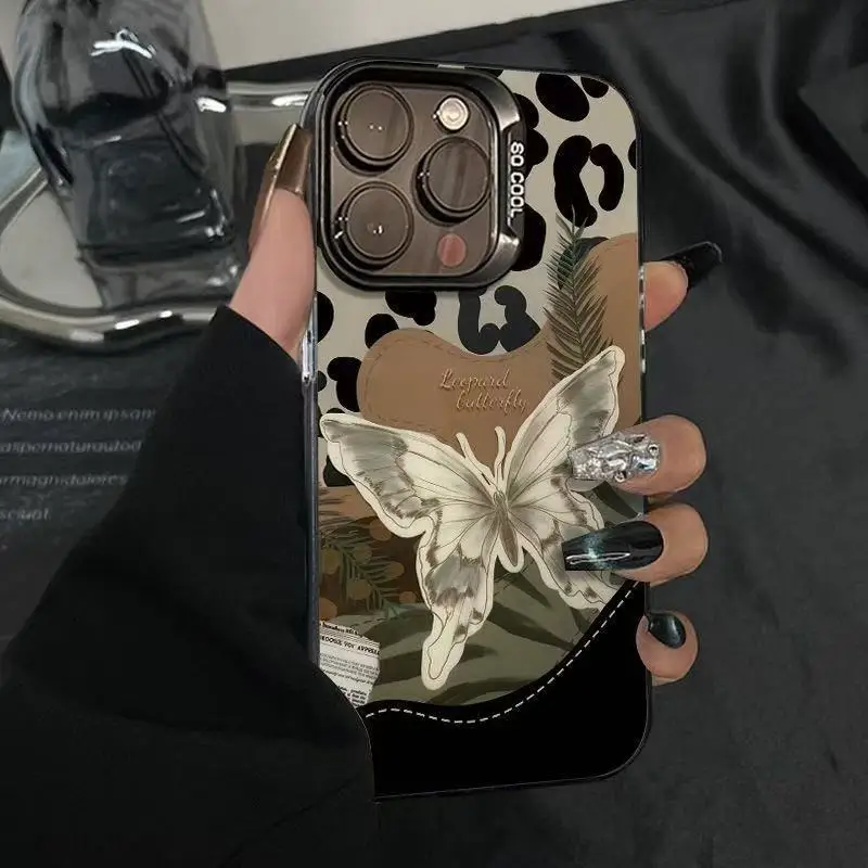 

New Leopard Print Butterfly Case for iPhone 16 15 14 13 12 11 Pro/ Max/Plus Shock-proof Back Cover Anti-Fingerprint