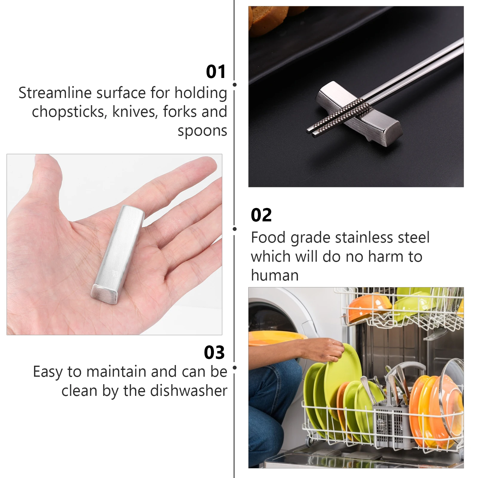 

4pcs Stainless Steel Tableware Rack Chopsticks Rest Holder For Knives Forks Spoons Food Grade Space-Saving Dishwasher Safe