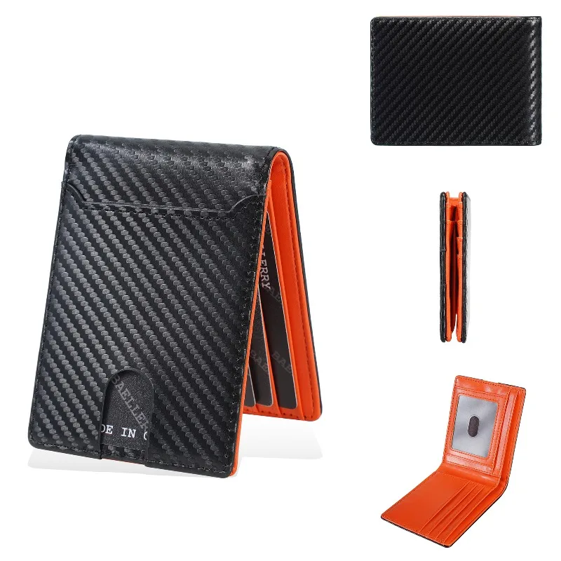New Carbon Fiber Mens Wallet Thin Credit Card Case Multiple Card Slots ID Holder Business Card Organizer PU Leather