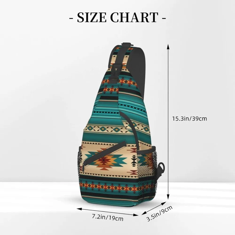 Aztec Turquoise Stripe Casual Sling Bag Unisex Crossbody Sling Backpack Gym Sports Travel Hiking Daypack Chest Bag Shoulder Bag