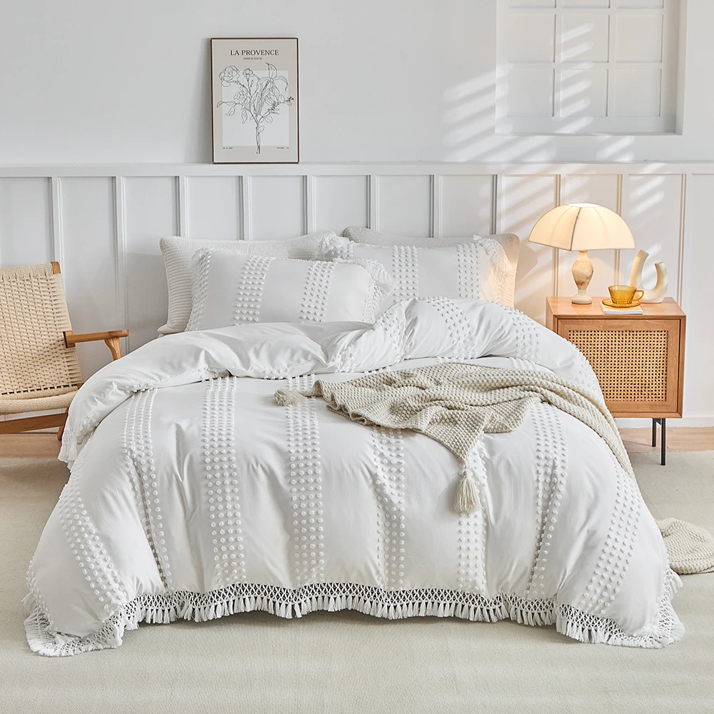 Duvet Cover Bedding Set Twin Full Queen King Size 135x200 Nordic Quilt Cover 240x220 Double Single Ball Tassel Bed Linen 200x200