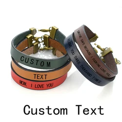 Custom Wrap Leather Bracelet Engraved Personalized Letters Text Words Bracelet Men Women Creative Gifts