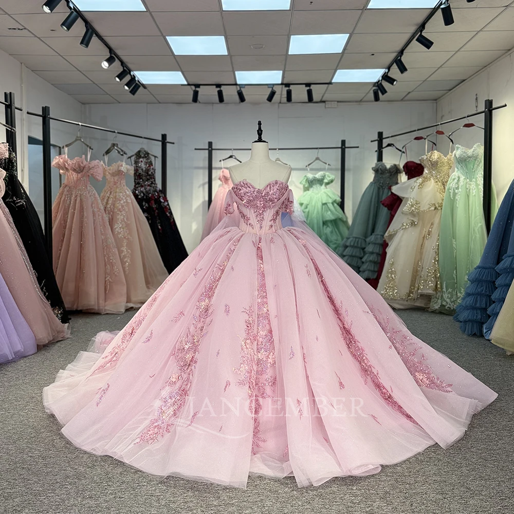 

Розовые милые платья Quinceanera из бисера, бальное платье со шлейфом и шнуровкой, платье принцессы по индивидуальному заказу, платья de 15, quinceañera