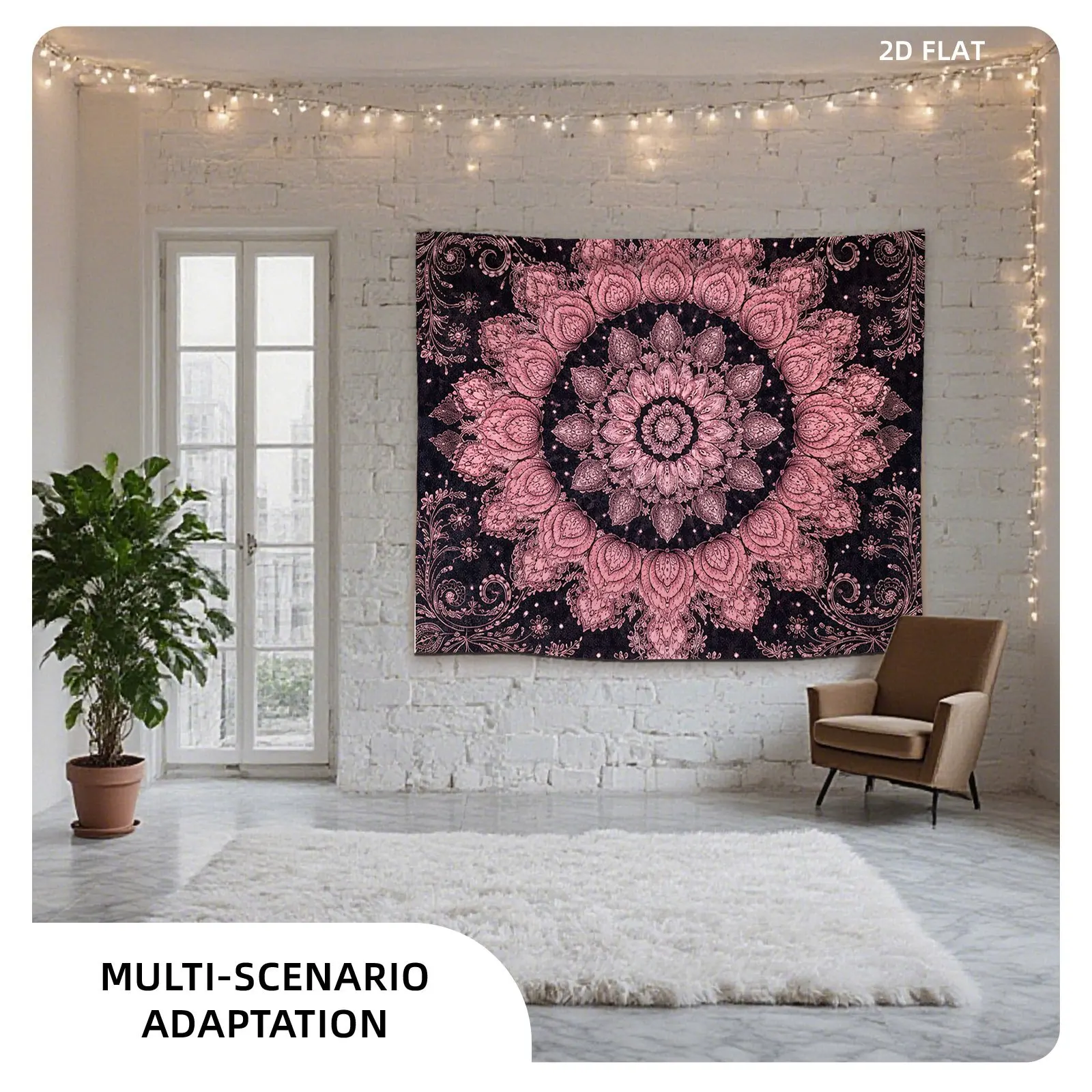 Luxury Mandala Tapestry Wall Hanging Bohemian Boho Floral Decor Pink Black Printing for Living Room Bedroom Decor