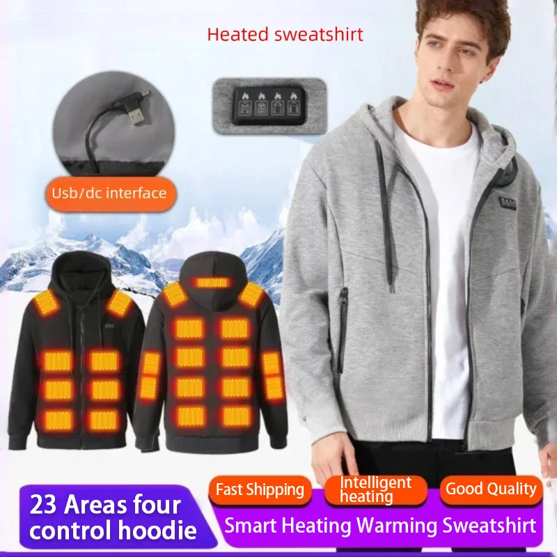 23 Areas Intelligent USB Heating Hoodie for Men Women Electric Smart Heating Fleece Liner Heated Sweatshirt Outdoor Sportswear