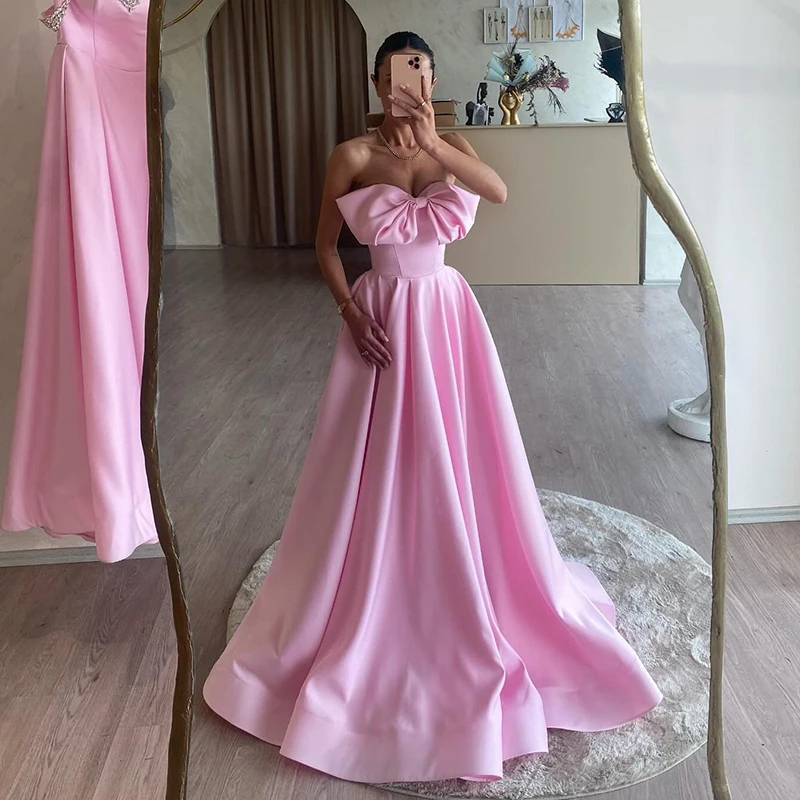 

Thinyfull Sexy A-Line Prom Evening Dresses Strapless Floor Length Bow Party Dress Formal Night Cocktail Prom Gowns Custom Size