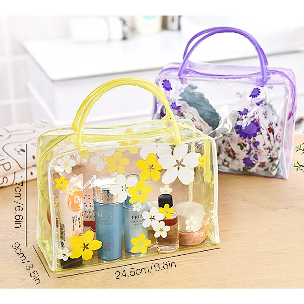 Flowers Transparent Makeup Bags Women Bathing Cosmetic Storage Pouch Outdoor Travel Handbag