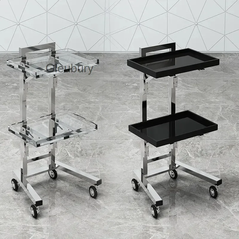 Adjustable Height Rolling Service Trolley, Metal Storage Cart with Wheel, Mobile Utility Cart for Beauty Salon Tattoo Studio Use