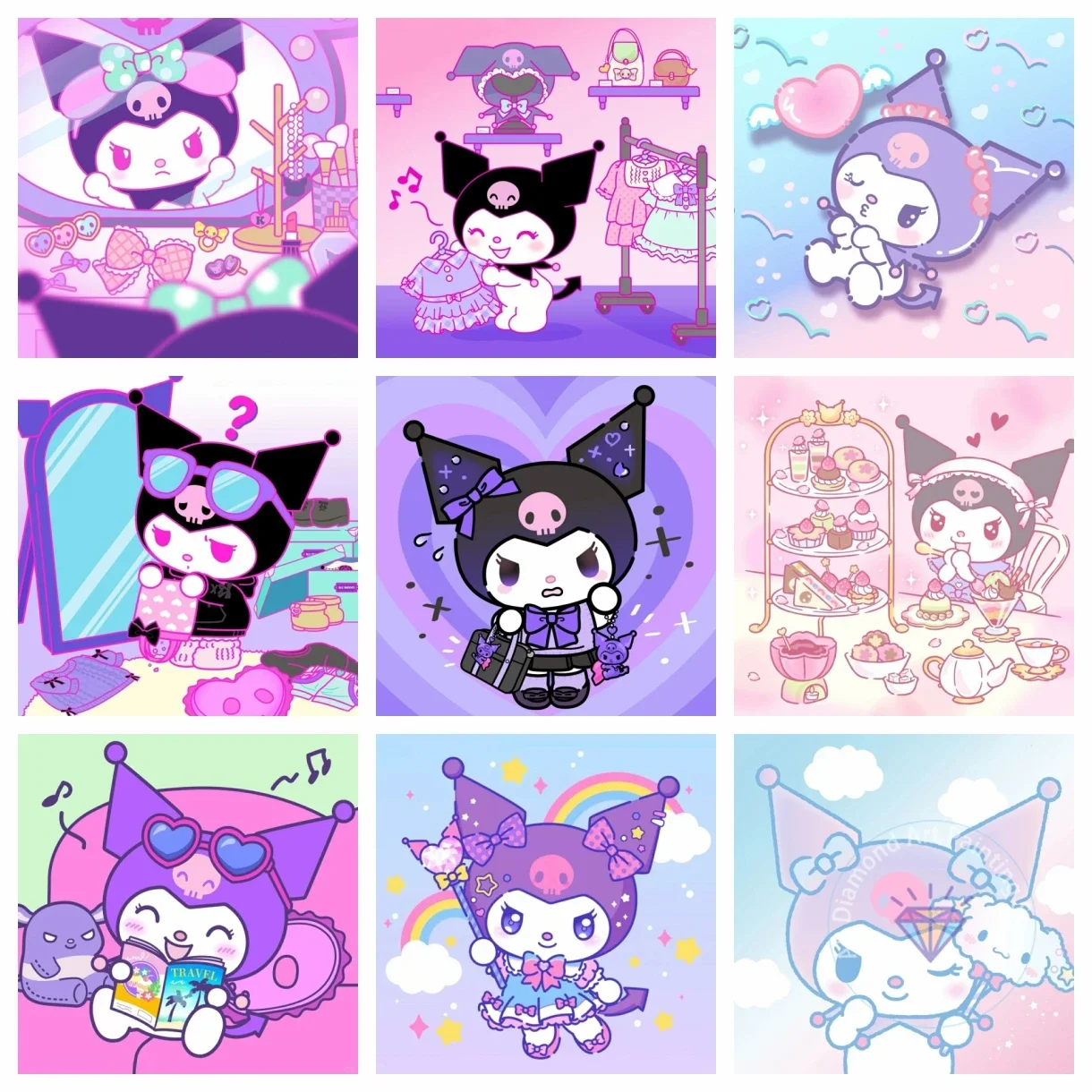 

Sanrio New Cute Kuromi AB Diamond Painting Mosaic Embroidery Diamond Embroidery 5D DIY Set Home Decoration Children's Gift