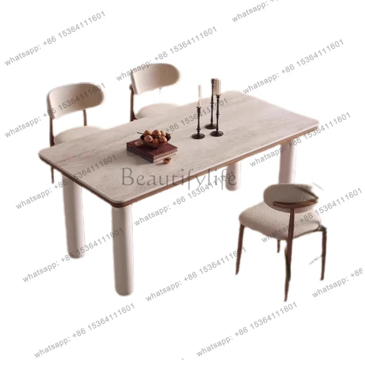 

Slate dining table Modern cream household small apartment simple rectangular solid wood dining table
