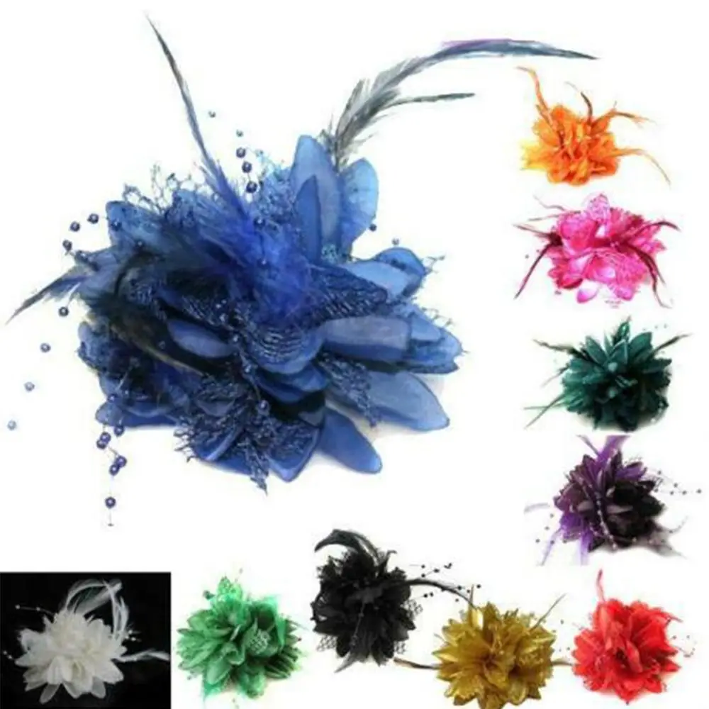 Beaded Feather Hair Clip Bridal Wrist Flower Wedding Hair Accessories Latin Dance Performance Hairpin Headdress