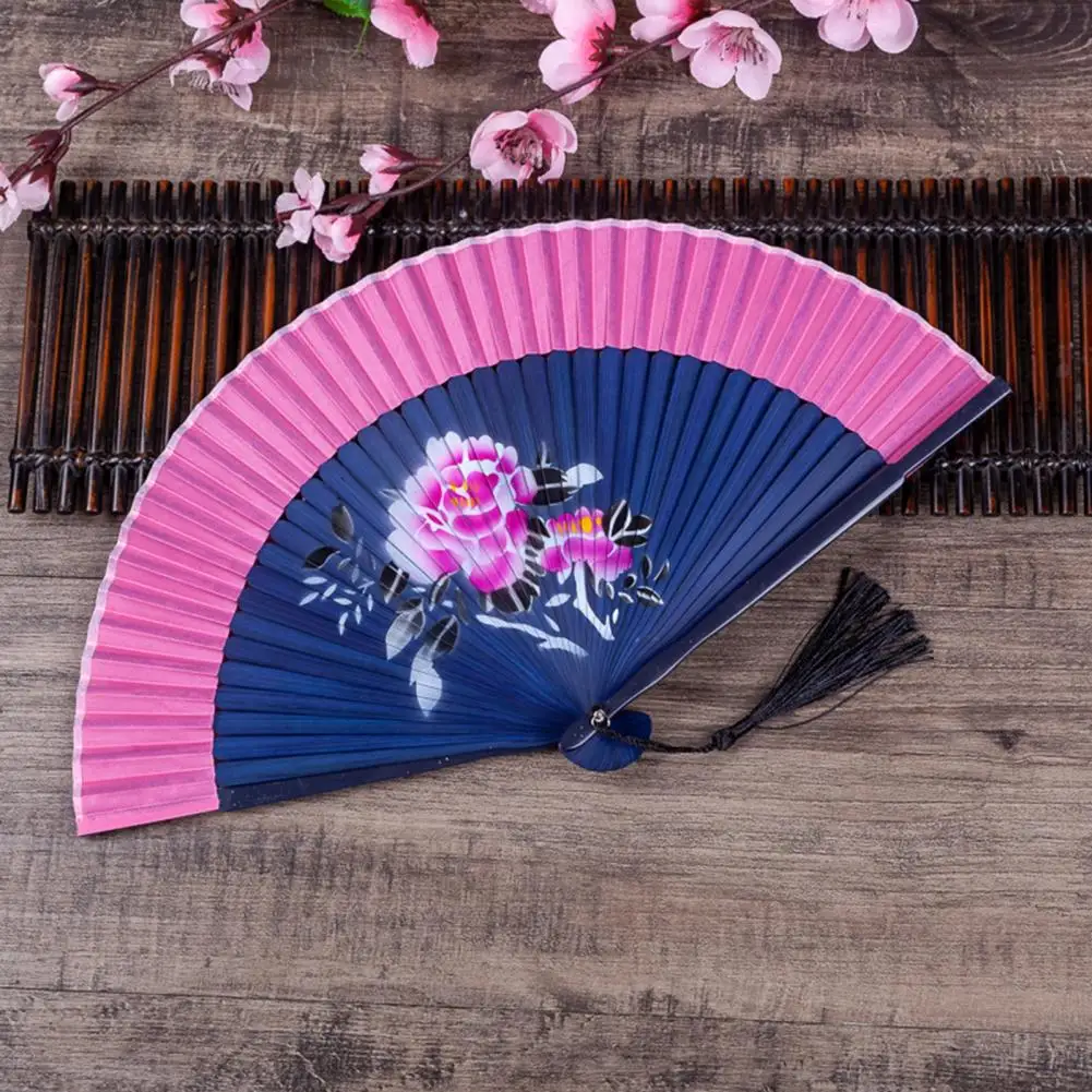 Traditionele Chinese Fan Handgeschilderde Bloempatroon Waaier Chinese Stijl Handgeschilderde Bloem Opvouwbare Ventilator Met Kwastje Voortreffelijk