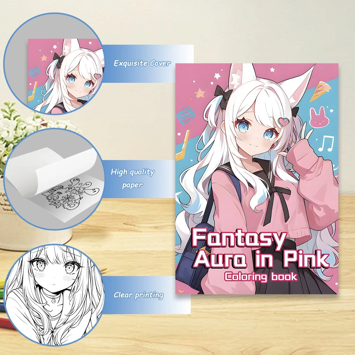 FontosY Auro in Pink Coloring Book 24 Pages Beautiful Anime Style Girl Designs for Adults Relaxing Art Therapy Gift