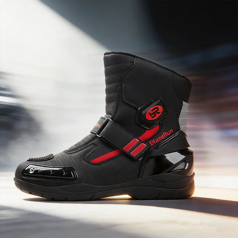 Men Motorcycle Boots Breathable Anti-fall Rider Road Racing Casual Shoes Boots Gear Shift Rubber Sole Reflective Motorbike Shoes