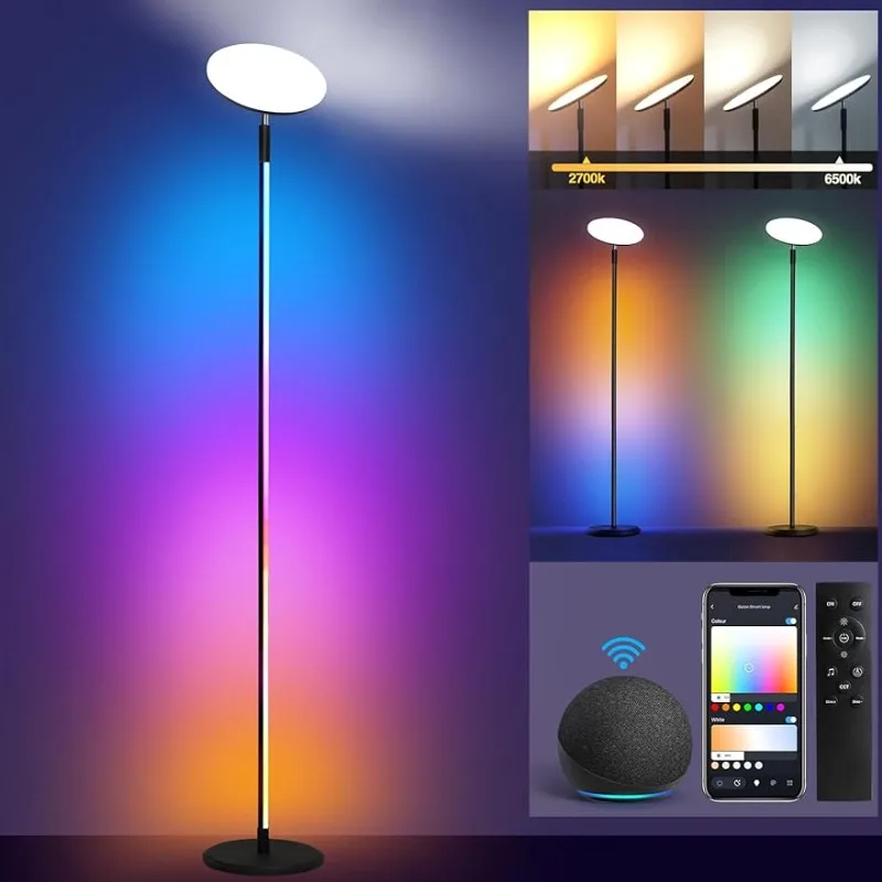 lampada de assoalho torchiere led de canto rgb inteligente controle wifi app 16 milhoes de cores faca voce mesmo 2 em1 30w 3000lm brilhante lampada de assoalho 01