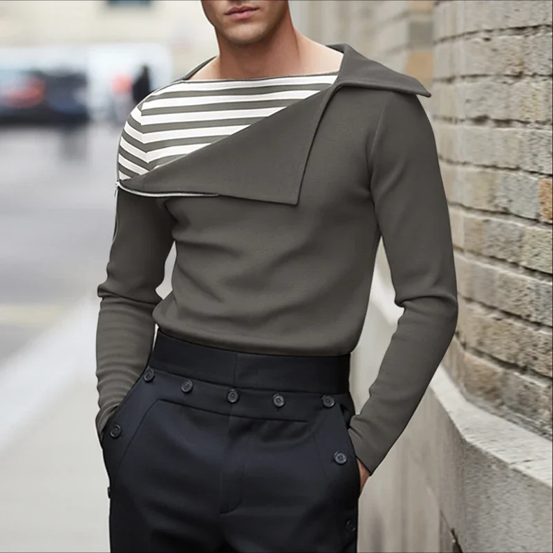 INCERUN Men T Shirt Striped Patchwork Slash Neck Long Sleeve Male Tee Tops Streetwear Spring 2026 Fashion Casual Men Clothing
