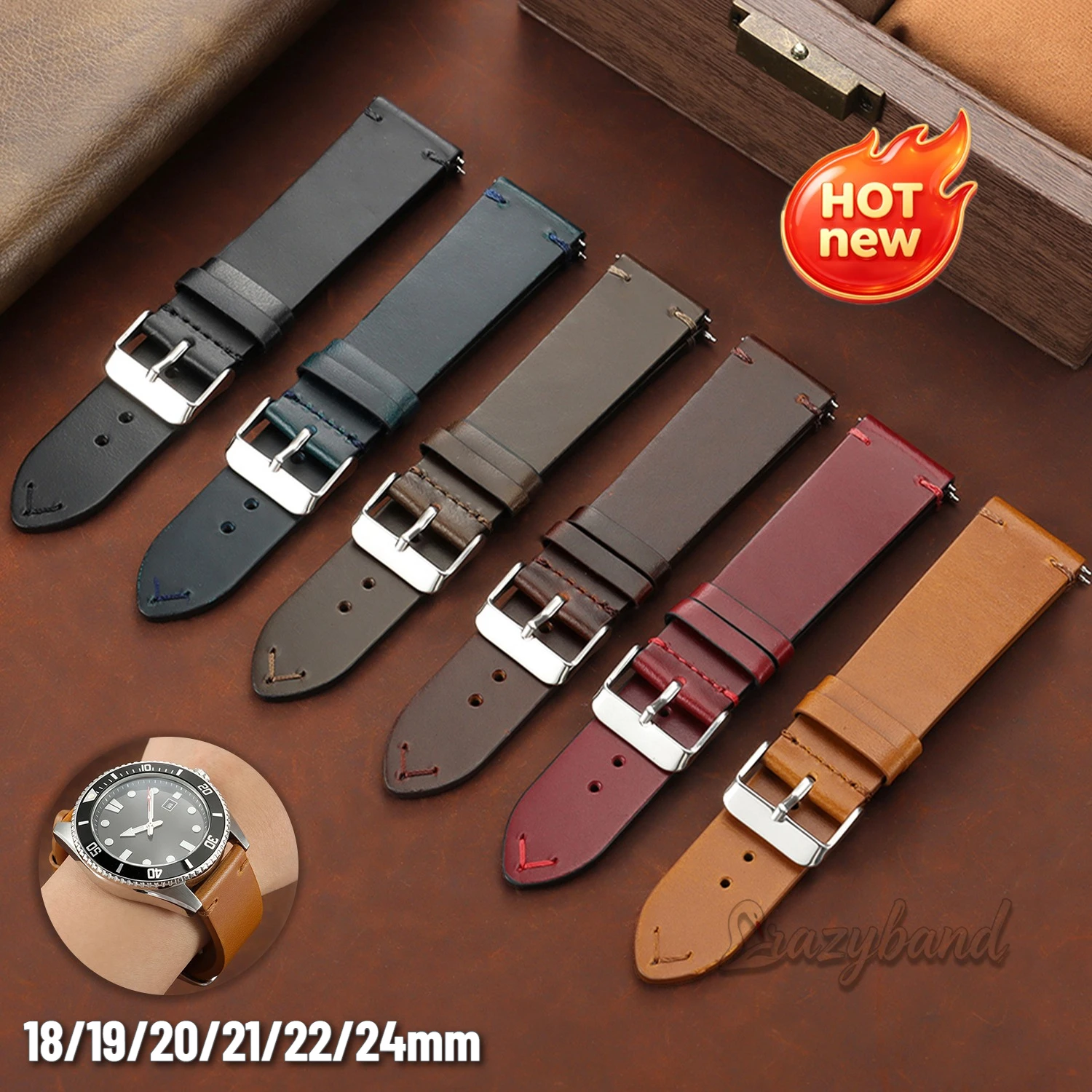 Vintage Oil Wax Genuine Leather for Seiko Watch Band 18mm19/20mm21/22mm24mm Universal Quick Release Cowhide Soft Men Woman Strap