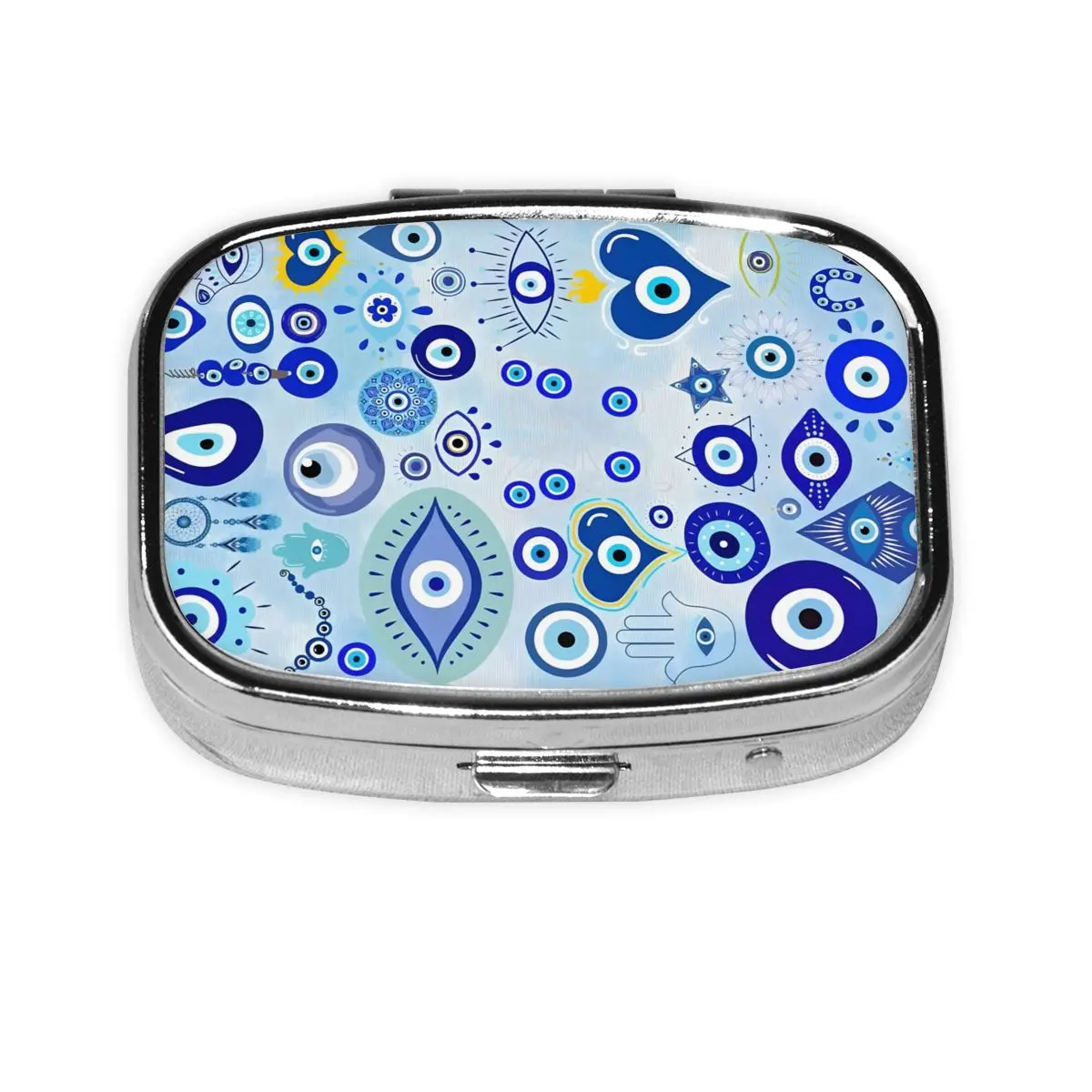 

Watercolor Evil Eye Nazar Pill Boxes 2-Compartment Pills Dispenser Turkish Lucky Charm Portable Medicine Storage Box Container