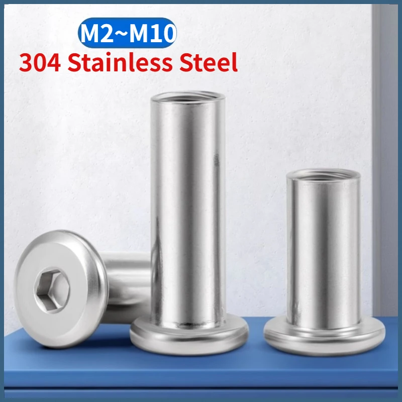 M2 M3 M4 M5 M6 M8 M10 304 Stainless Steel Large Flat Hexagon Socket Head Furniture Rivet Connector Insert Joint Sleeve Cap Nut