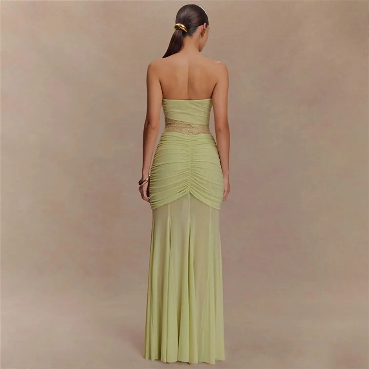 2025 Nieuwe Onregelmatige Kant Splice Slim Fit Dames Dr Europese Sle midden Taille ort Sve Casual One oulder Dr