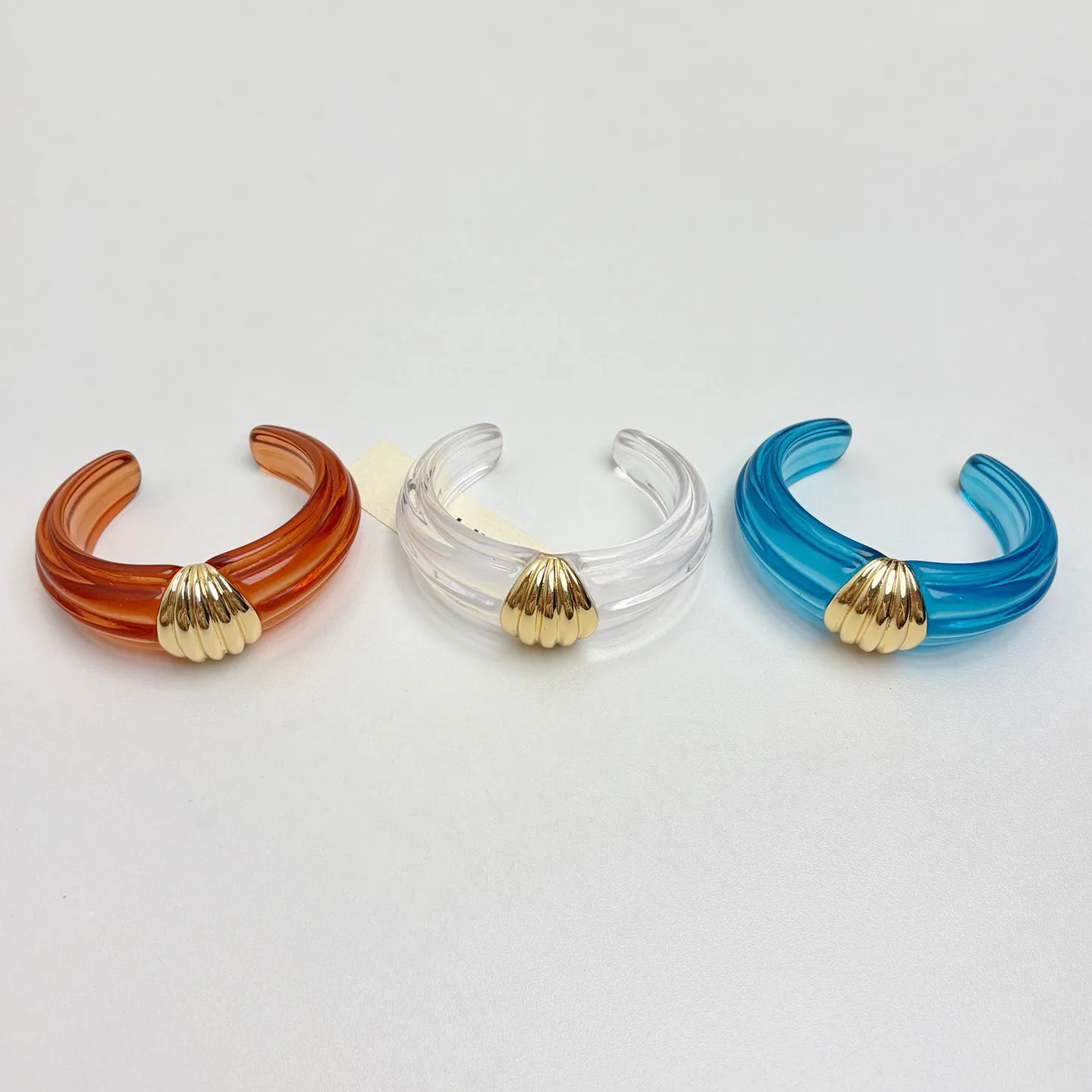 

French Style Irregular Transparent Acrylic Open Bracelet Gold Luxury Minimalist High Sense Wide Cuff Bangle