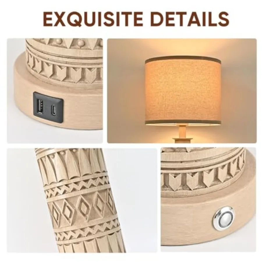 23IN Table Lamps for Living Room Set of 2 End Table Lamps Touch Control Table Lamp Dimmable Bedside Lamps USB A+C Ports Farmhou view 4