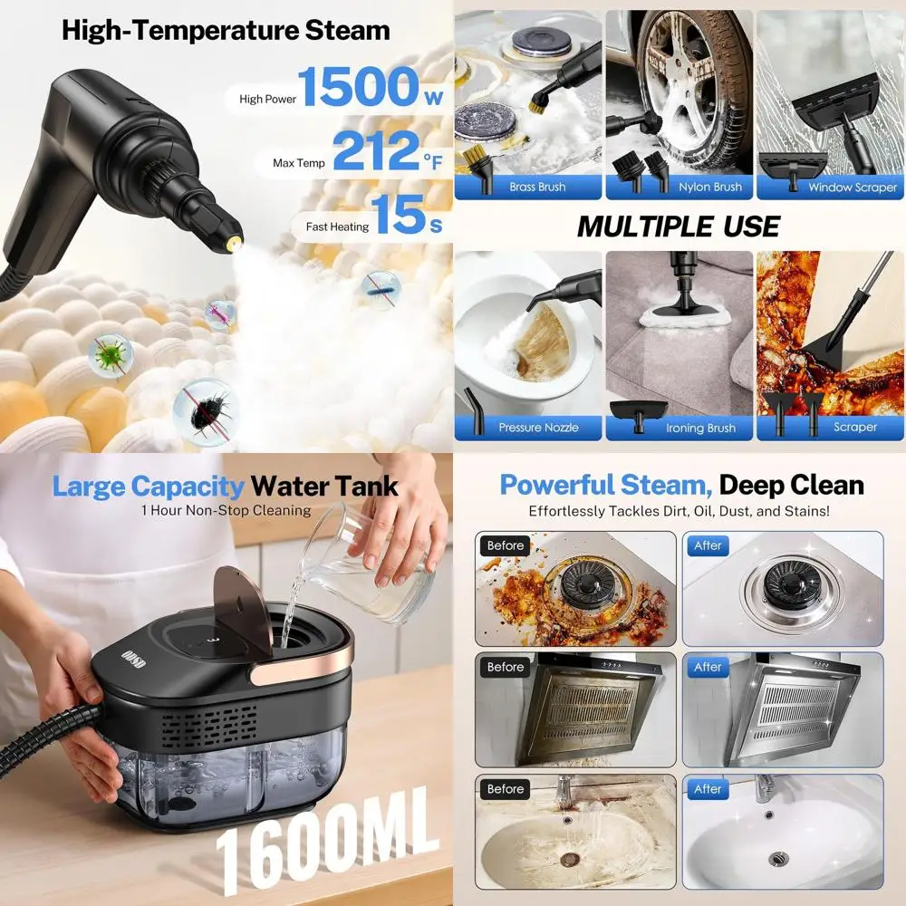 

Многофункциональный регулируемый пароочиститель для дома, автомобиля, плитки и обивки с 15 насадками