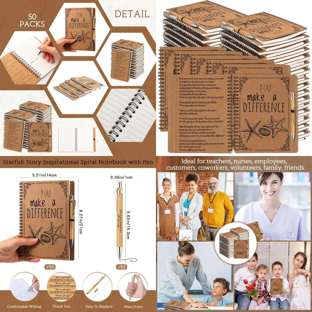 ヒトデをテーマにしたA5スパイラルノートと竹製ペンのセット：スタッフやボランティアへの感動的なクリスマスプレゼント