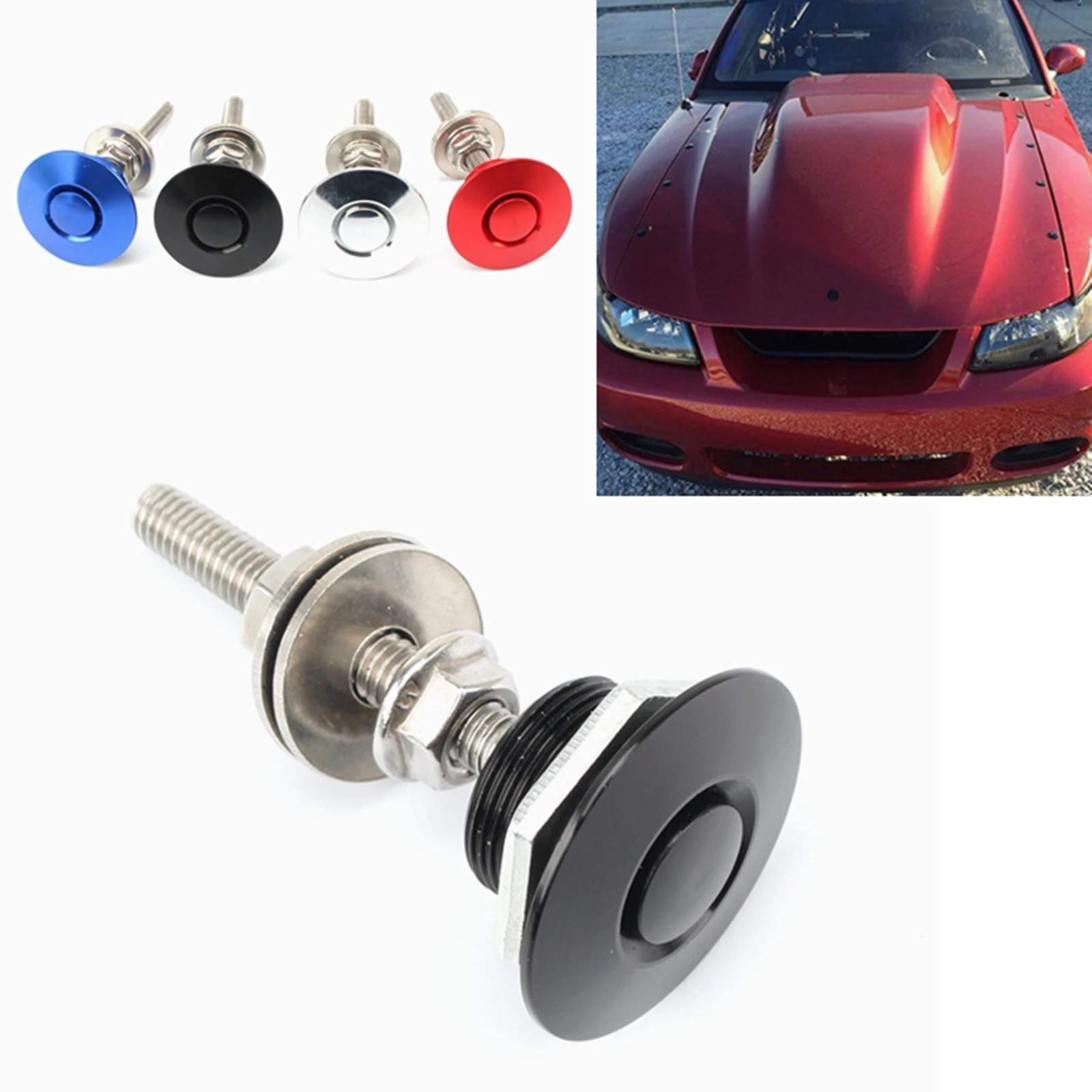 

Push Button Quick Release Hood Bonnet Cover Pins Lock Clip Car Bumper Latch Kit Screws