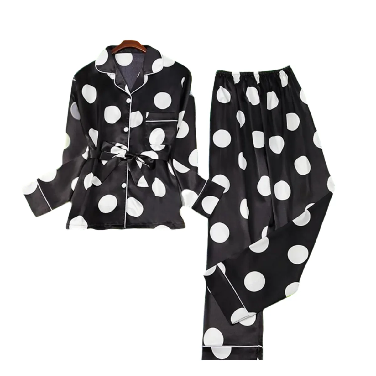 

Women's Pajama Set Belted Summer Pajamas Simple Dot Print Cozy Rayon Homewear 2-Piece