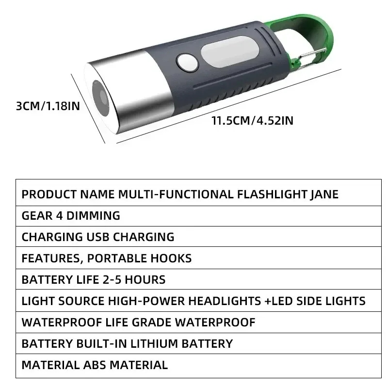 Praktische Mini-Hochleistungs-LED-Taschenlampe, Camping-Taschenlampe, 3 LEDs und Seitenlichter, wasserdichtes Teleskop-Zoom-Licht, Lampenschirm