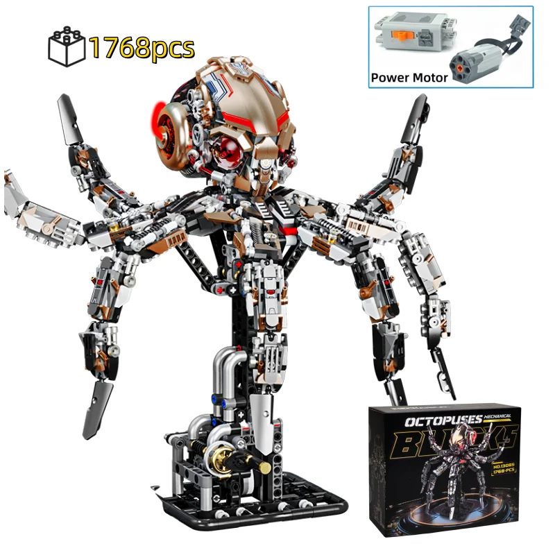 

1768 шт. креативный механический набор осьминога для животных, строительные блоки, строительные блоки с электродвигателем, модель строительных блоков, подарки на Рождество и день рождения