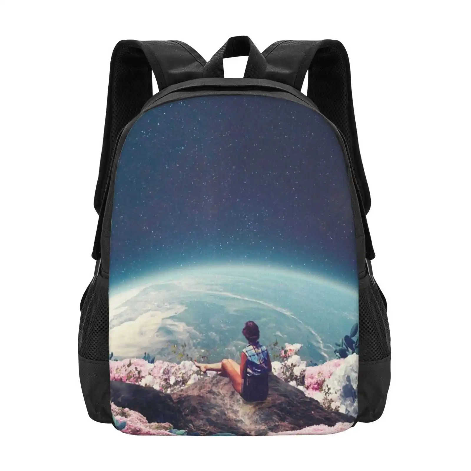 My World Blossomed When I Loved You School Bags For Teenage Girls Laptop Travel Bags Frank Moth Digital Collage Vintage Space