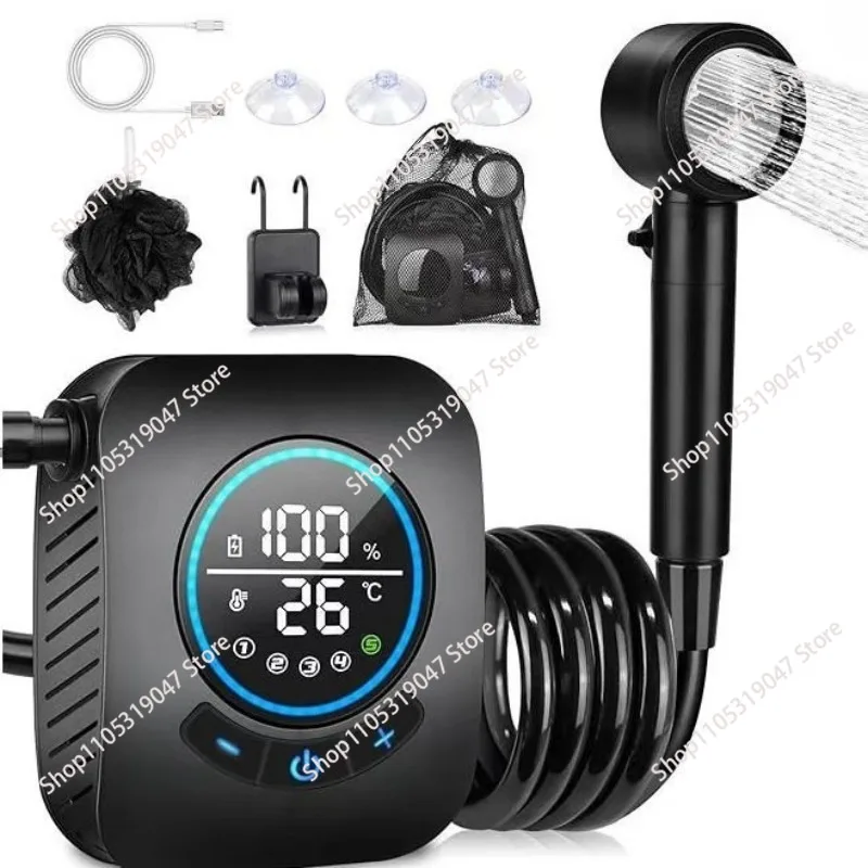 

Портативный душ с аккумулятором 8000 мАч, перезаряжаемый, с губкой для ванны, для кемпинга, путешествий, мытья автомобиля