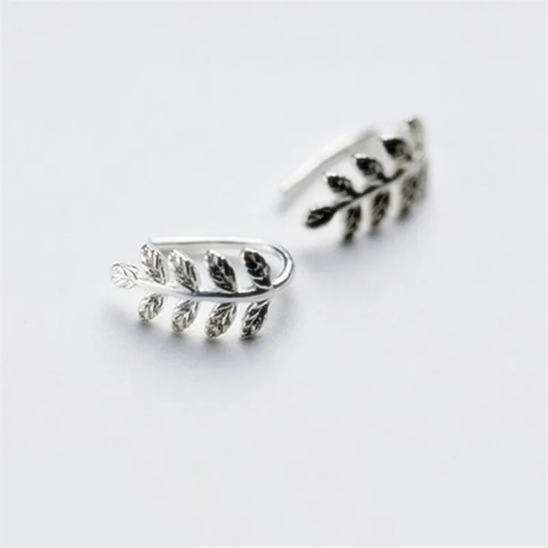 Korean Style Sen Leaves 925 Sterling Silver Fashion Jewelry Ear Hook Simple Honey Leaf Mini Tree Branch Earrings  E128