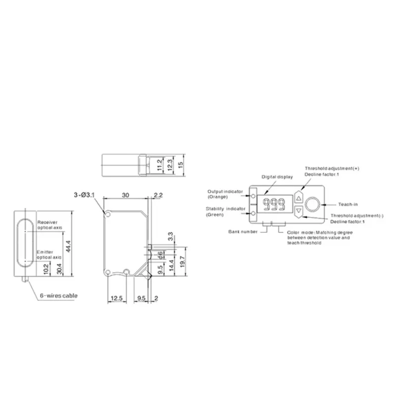 Color Mark Sensor 4 Wire 10-30V Dc 18 Mm Distance Diffuse Reflective Photoelectric Sensor Transducer