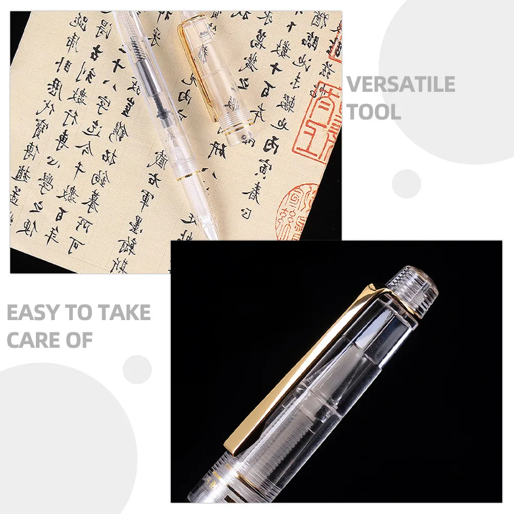 2Pcs Chinese Calligraphy Brush Transparent Steel Pen Soft Flexible Bristle Long Handle for Traditional Calligraphy Painting