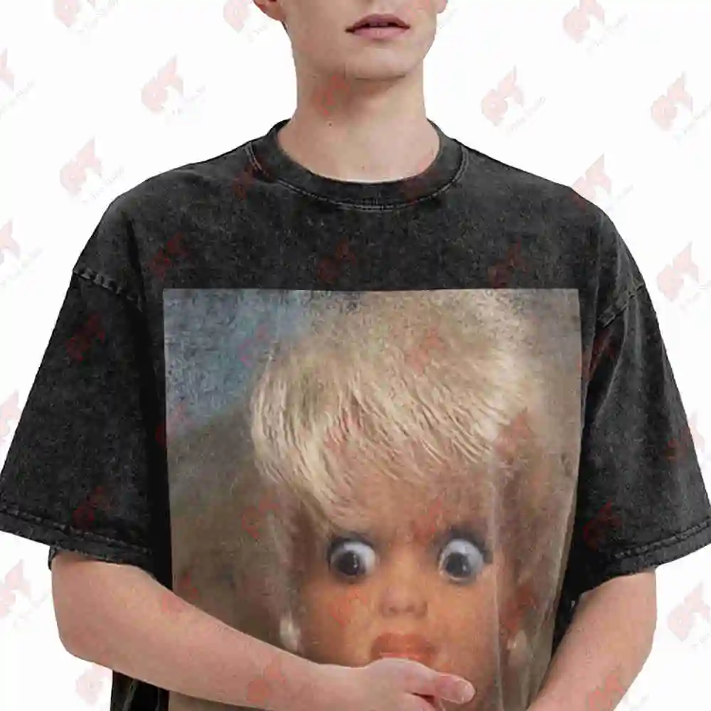 Disgusted Doll Meme Face Reaction Disgusted Expression Vintage Washed Tee Pure Cotton T-Shirt