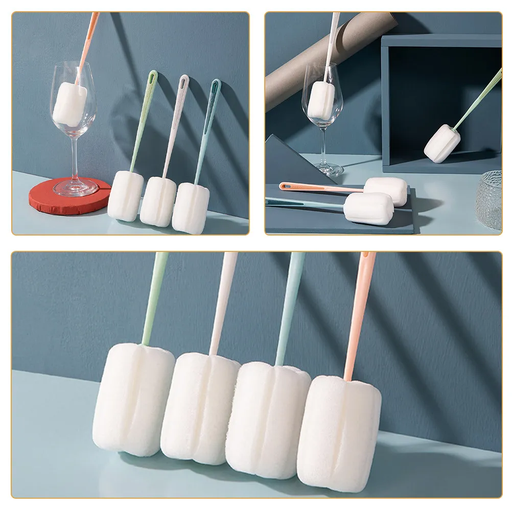 4Pcs Multi-Functional Sponge Bottle Brush with Extended Handle for Thorough Cleaning of Water Bottles Cups Glassware Daily
