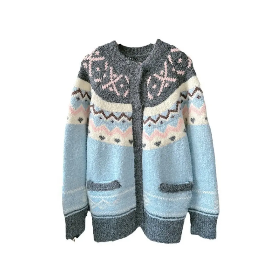 

Женский вязаный кардиган Fairisle, элитный свободный крой в стиле ретро, осенне-зимний свитер, интернет-знаменитости, нежный стиль