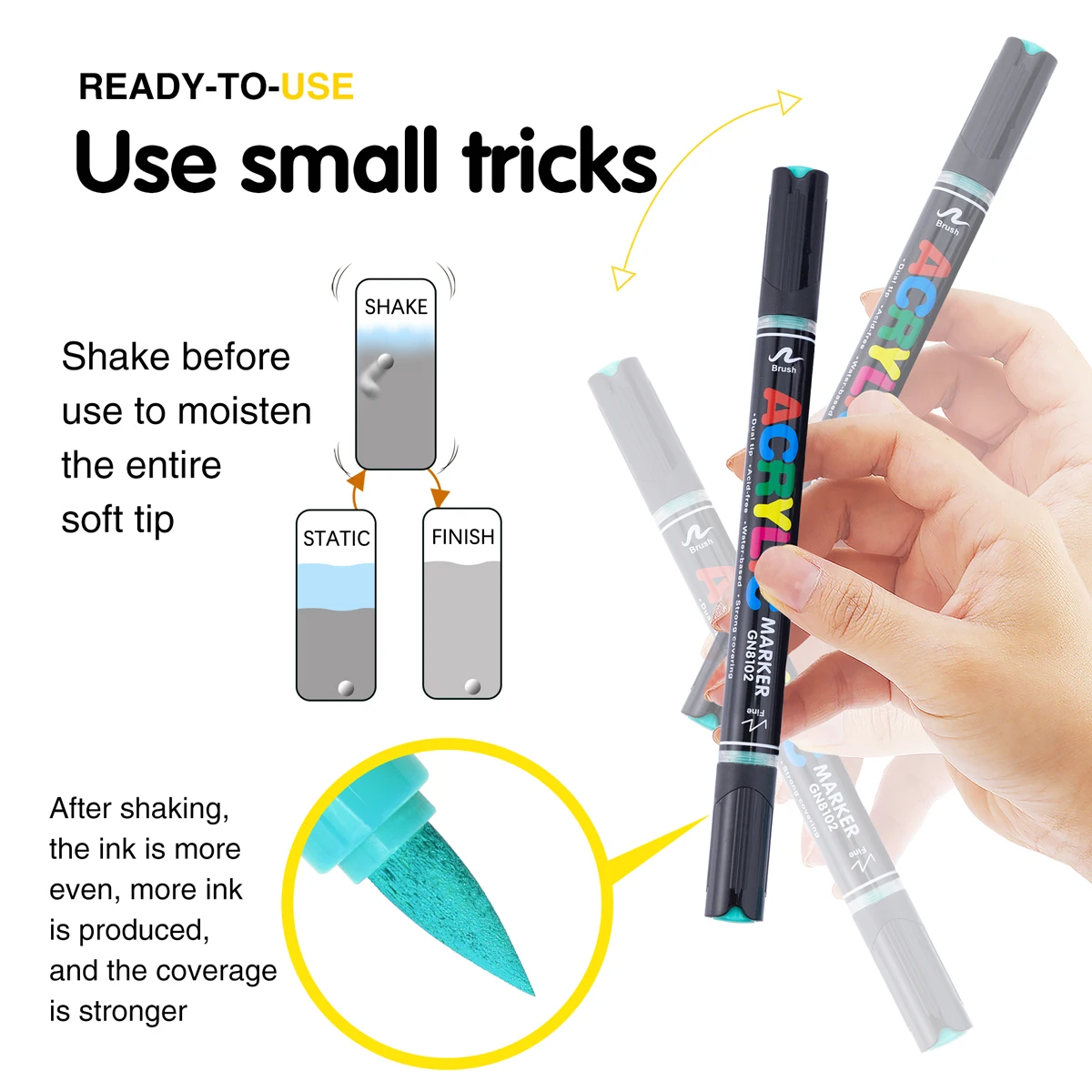 أقلام تحديد أكريليك ذات طرف مزدوج 36/60/84 لونًا لكتب التلوين، فن لعلامات رسم معدنية من الحجر الزجاجي