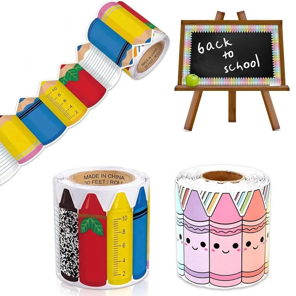 Self Adhesive Chalkboard Bulletin Board Border Cartoon Crayon Paper Border Paper DIY 7.5cm Border Classroom Decors