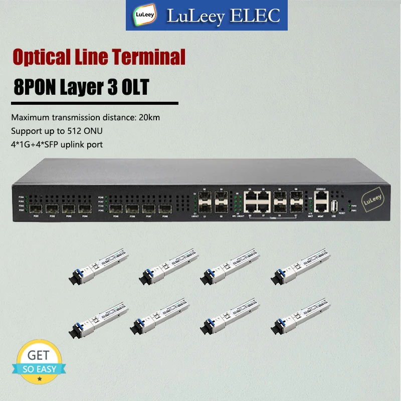 

8PON EPON OLT 7dB Optical Fiber L3 Switch Security Monitoring ONU Brand Unclocked Compatible With HUAWEI ZTE ONT