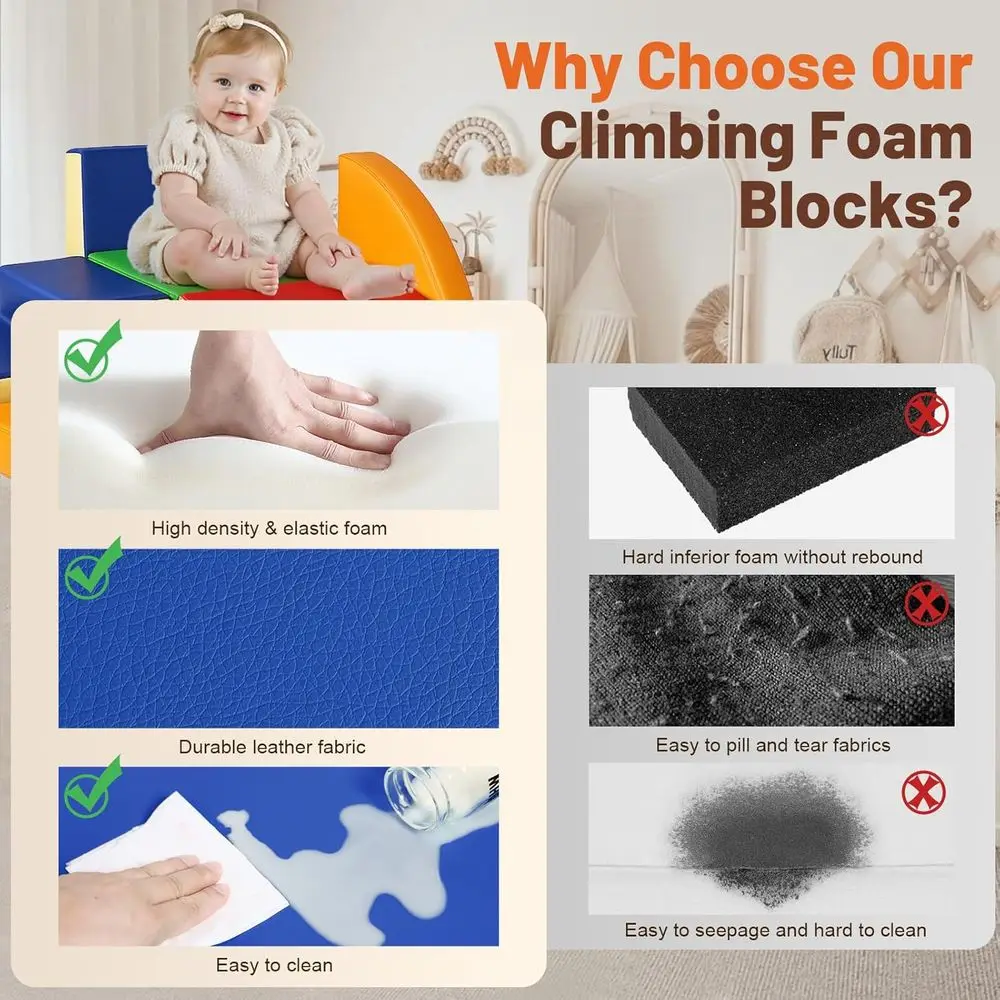 Toddler Soft PU Leather Climbing Blocks, Foam Play Gym for Babies, Indoor Crawl & Climb Activity Set