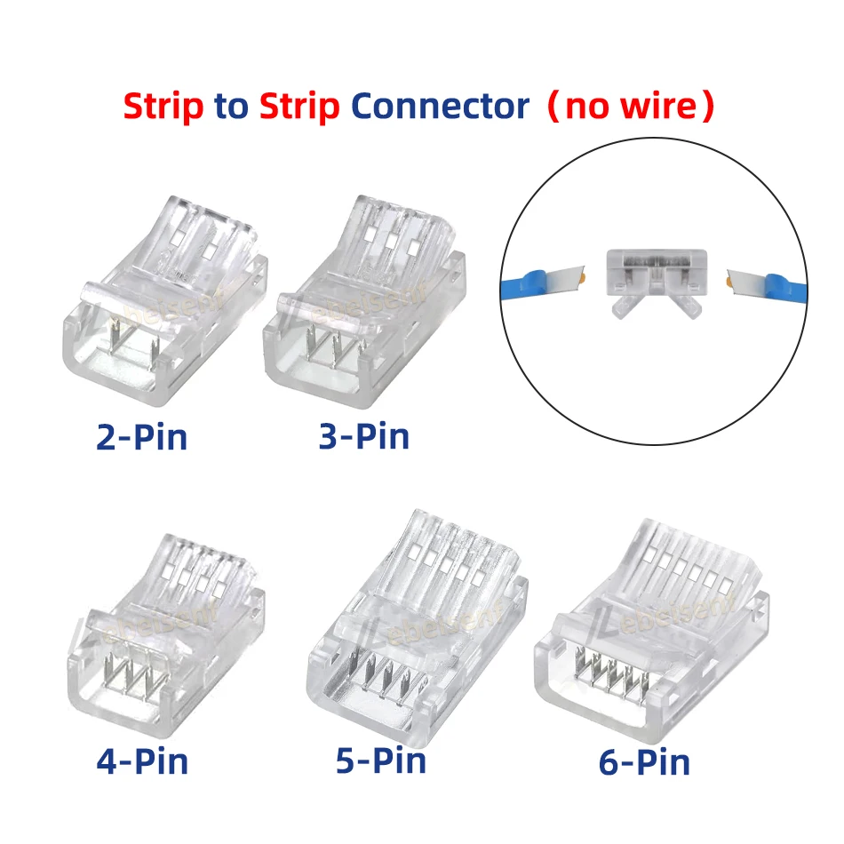 Conector de 2/3/4/5/6 polos para luces de cinta LED IP20 IP65 5050 3528 2835 de 8mm, 10mm y 12mm con abrazadera fijadora de conexión rápida a cable