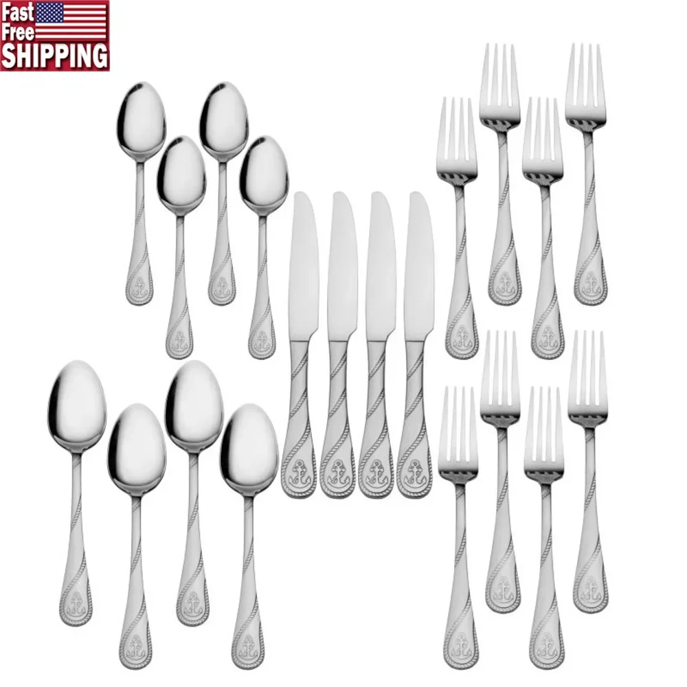 

Набор столовых приборов из нержавеющей стали, 20 предметов, 4 морских тематических, можно мыть в посудомоечной машине, качество премиум-класса, повседневное использование