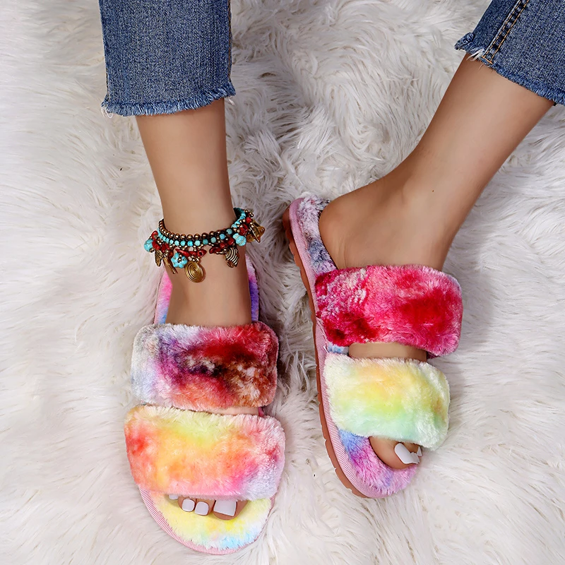 New Winter Women Leopard Pattern Plush Slippers Open Toe Soft Sole House Shoes Woman Indoor Comfort Warm Faux Fur Home Slippers view 6