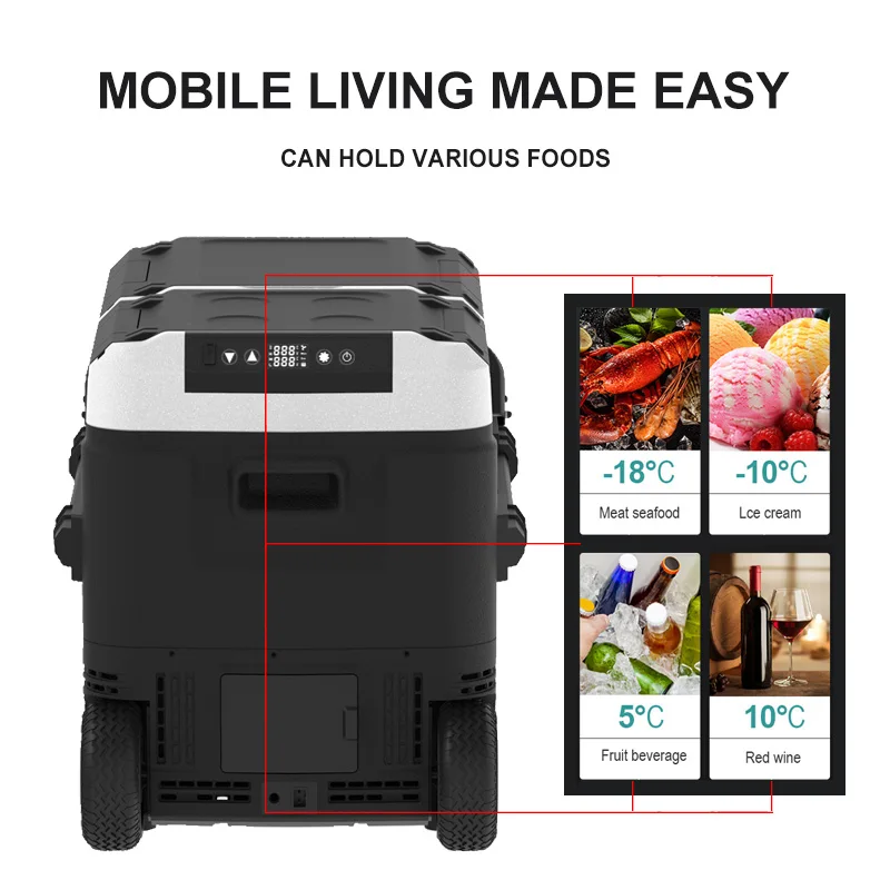 Solar Battery Powered Compact  Yacht 50L 12V DC Fridge Freezer Car Make up Portable Fridge with USB Charger